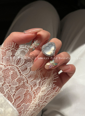 天然冰种葫芦玉髓戒指女款白冰高透镶嵌宝石玉石可调节玛瑙玻璃种