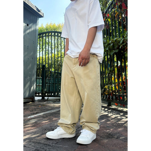 复古做旧卡其美式宽松直筒牛仔裤