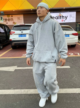 24款秋冬纯色黑色浅色宽松版型套头帽衫加绒大码嘻哈街舞HIPHOP