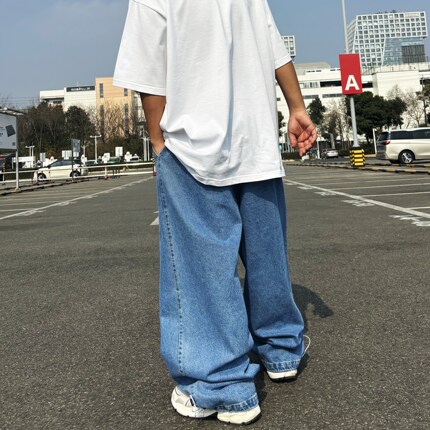 松紧美式复古深蓝色牛仔长裤男成人少儿街舞牛仔裤演出服嘻哈表演