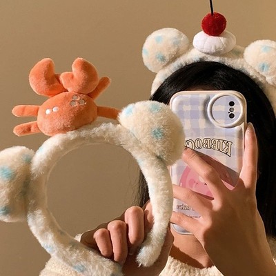 波点小熊立体玩偶洗脸发卡儿童拍照女可爱鲨鱼发箍小樱桃螃蟹头箍