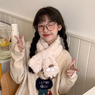 小熊围脖女冬季 仿獭兔毛围巾毛绒绒保暖加厚可爱学生百搭防风脖套