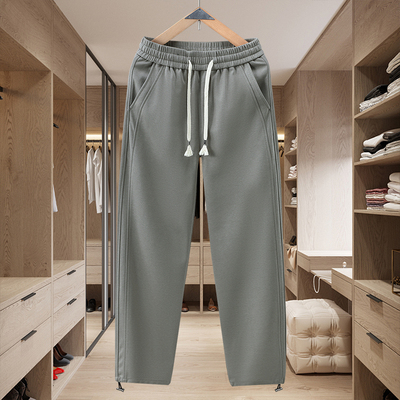 秋季新款休闲长裤男士宽松休闲直筒裤冬季加绒加厚运动阔腿卫裤子