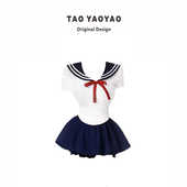 裙套装 韩系学院风jk制服海军领撞色修身 上衣高腰显瘦蓬蓬裤 女夏