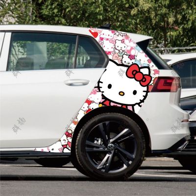 大众ID3 POLO 高尔夫C柱拉花蜡笔小新KT猫车贴奥迪A3划痕遮挡贴纸