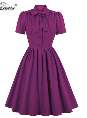 欧美法式优雅淑女港风复古派对紫色少女感温柔气质表演大摆连衣裙