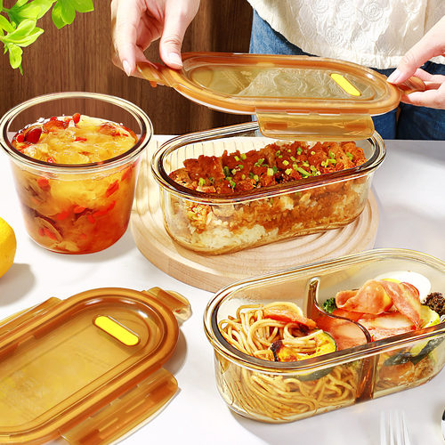 玻璃饭盒上班族带饭餐盒微波炉可加热专用汤碗密封保鲜水果盒带盖
