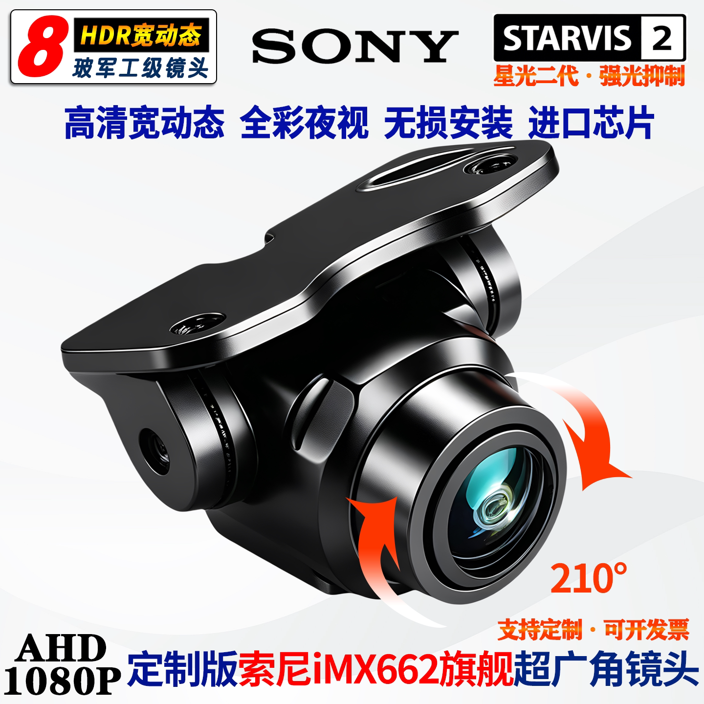 iMX662星光二代210度鱼眼超广角流媒体倒车盲区监控高清摄像头