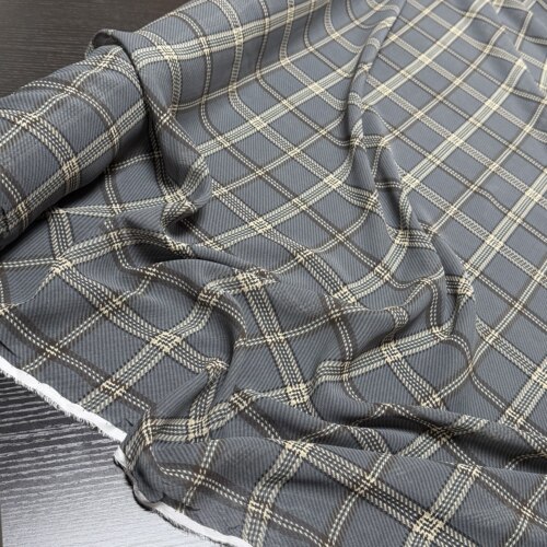 100桑蚕丝12姆米真丝格纹印花乔其纱面料138幅宽格纹旗袍汉服布料