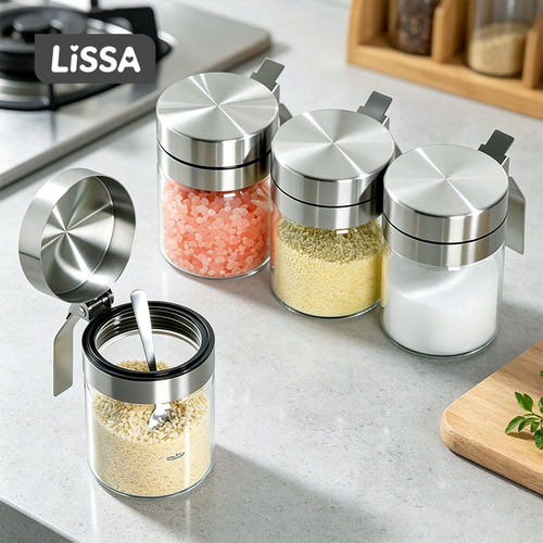 lissa玻璃盐罐不锈钢调料罐防潮