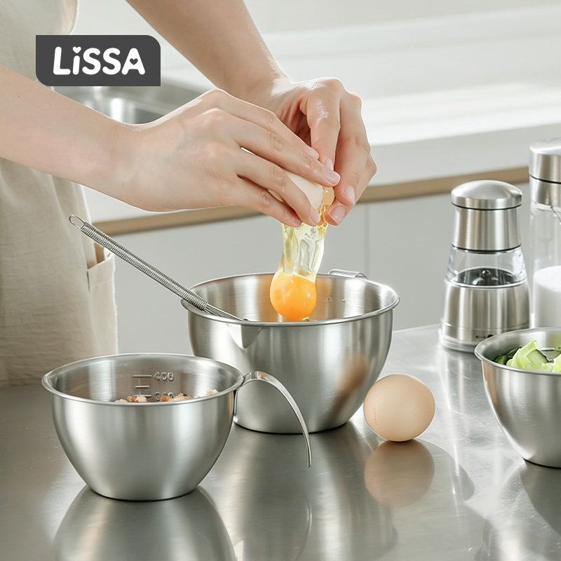 LISSA不锈钢打蛋碗厨房家用打鸡蛋手柄碗食品级量杯带刻度料理碗图片