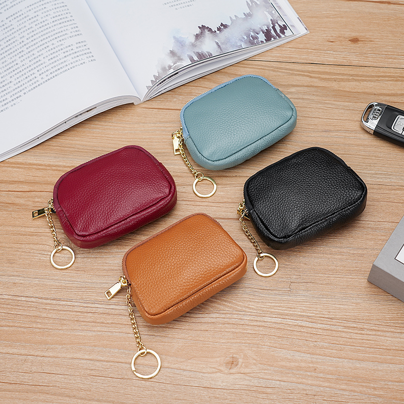 皮质感手拿拉链小钱包女迷你小包收纳钥匙包卡包硬币复古零钱包
