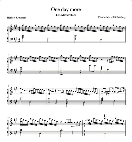 One day more 钢琴演奏版-高清电子谱-流行歌曲钢琴谱-电子版