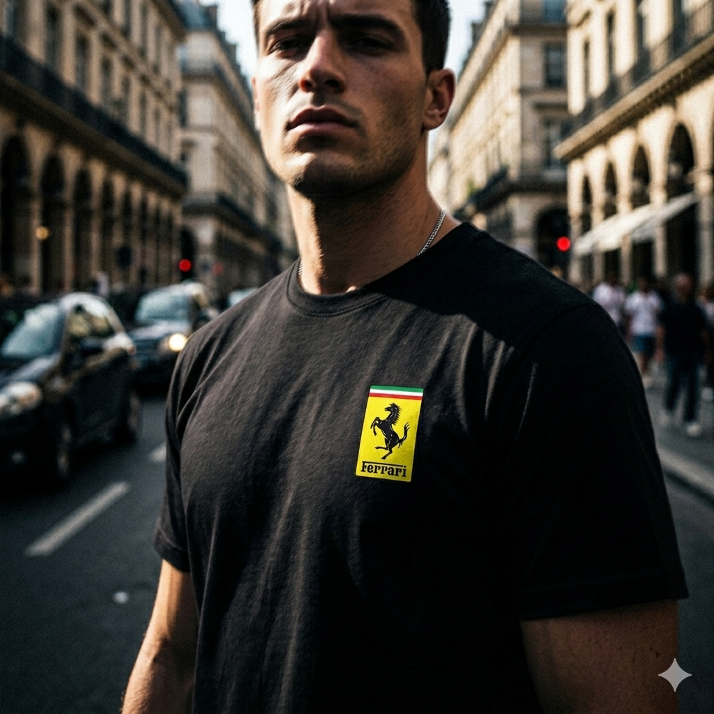 F1赛车纯棉短袖T恤衫夏季休闲百搭半截袖上衣男简约法拉白色t跑车