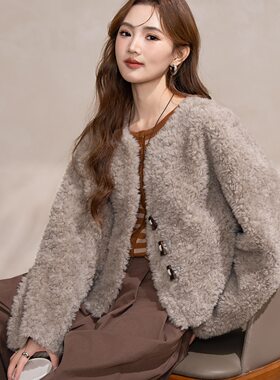 2026冬季新款韩系羊剪绒皮毛一体皮草羊羔毛外套女短款小个子简约