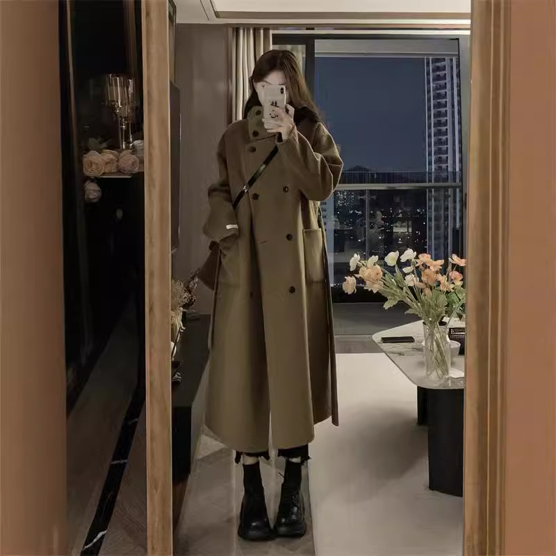 美拉德风毛呢大衣女2025冬季新款韩系小个子感中长款呢子外套