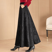 长裙 提花半身裙女气质百搭黑色大摆A字裙高腰大码 裙四季 秋冬新款
