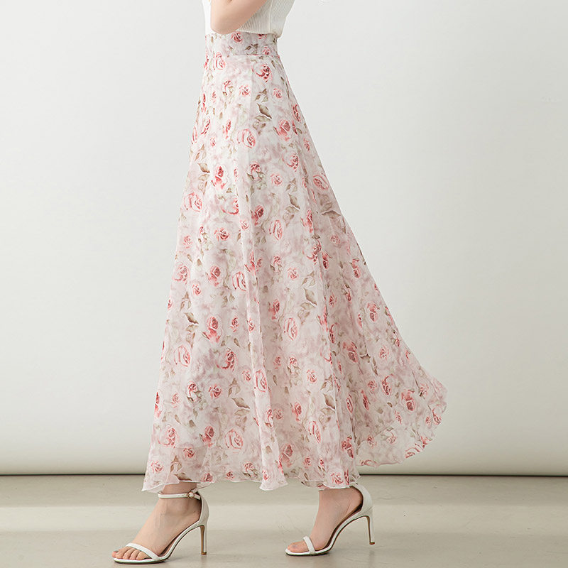 裙四季2024雪纺半身裙女长裙夏季新款气质碎花大码显瘦大摆a字裙