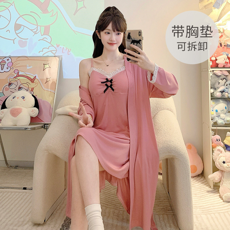 春秋大码胖MM胸垫睡衣套装图片