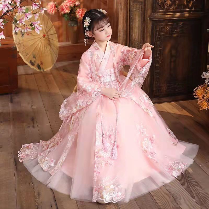 汉服儿童女春秋中国风儿童高档唐装古装超仙女2-14岁中长连衣裙