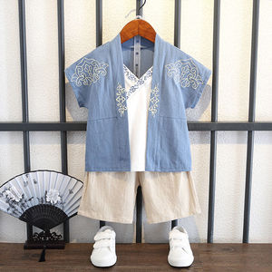汉服男童夏季中国风周岁宝宝古装复古抓周儿童礼服夏短袖唐装套装