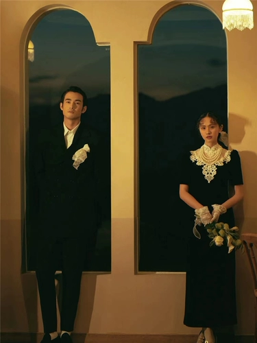 Ретро черное свадебное платье для влюбленных, французский стиль