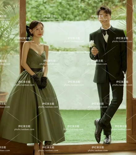 Ретро зеленое свадебное платье, масляная живопись, французский стиль, эффект подтяжки