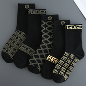 袜子男中筒潮牌秋冬季 ins潮百搭黑色男款 长筒高颜值痞帅防臭棉袜