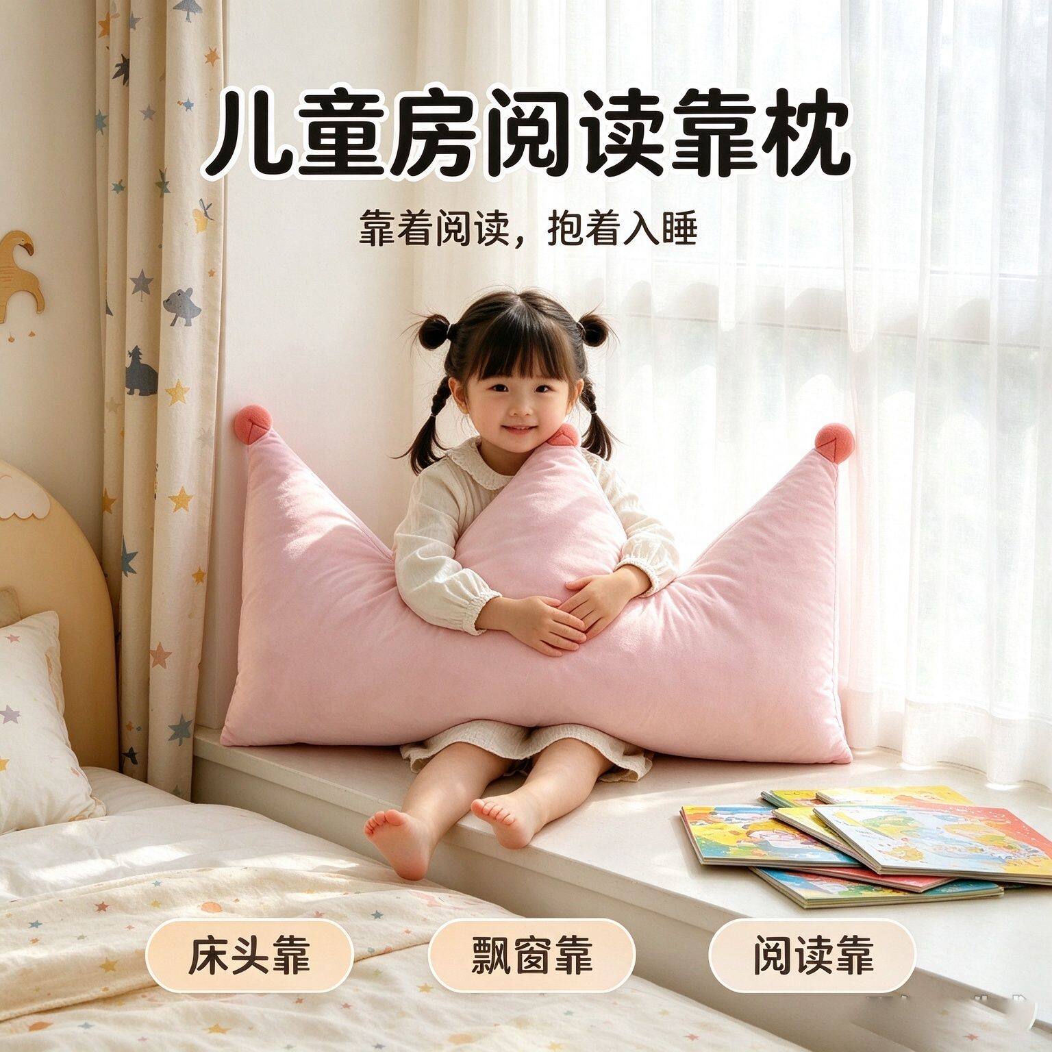 粉色绒款靠垫床头靠枕儿童宝宝可拆洗皇冠款式可爱礼物女生韩版