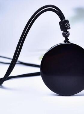 天然水晶黑曜石壬水圆牌吊坠癸水