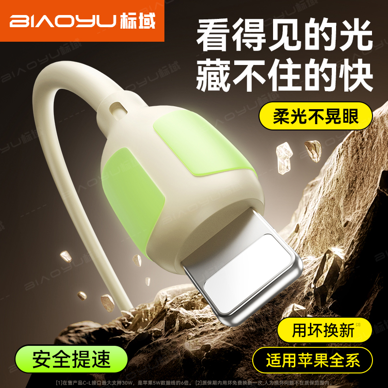 标域PD30W快充线适用iPhone苹果ipad平板14pro13/12/11手机16/15双typec发光USB车载100w数据线xr/xs充电器线