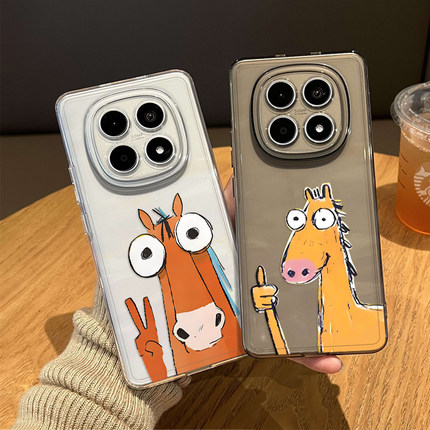 抽象比耶小马手机壳适用红米note15pro本命年14新年13过年turbo4马年12趣味11tpro新款3情侣10/9外壳redmi十+