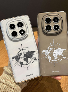 情侣手绘地图手机壳适用红米note15pro透明14涂鸦13小众turbo4高级感12艺术11t新款3超好看10/9/外壳redmi十+