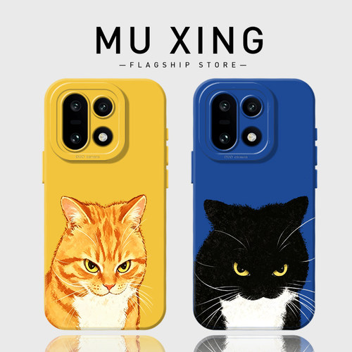 ins奶凶黑猫手机壳适用一加系列