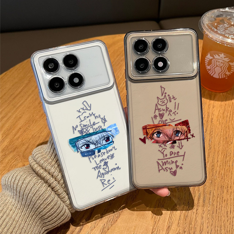 涂鸦eva手机壳适用红米k90promax透明80明日香70至尊版60绫波丽50动漫二次元40s日系周边redmi新款por外壳男