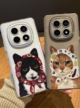 头巾油画猫咪手机壳适用红米note15pro透明14情侣13小众turbo4高级感12艺术11t新款3超好看10/9/外壳redmi十+