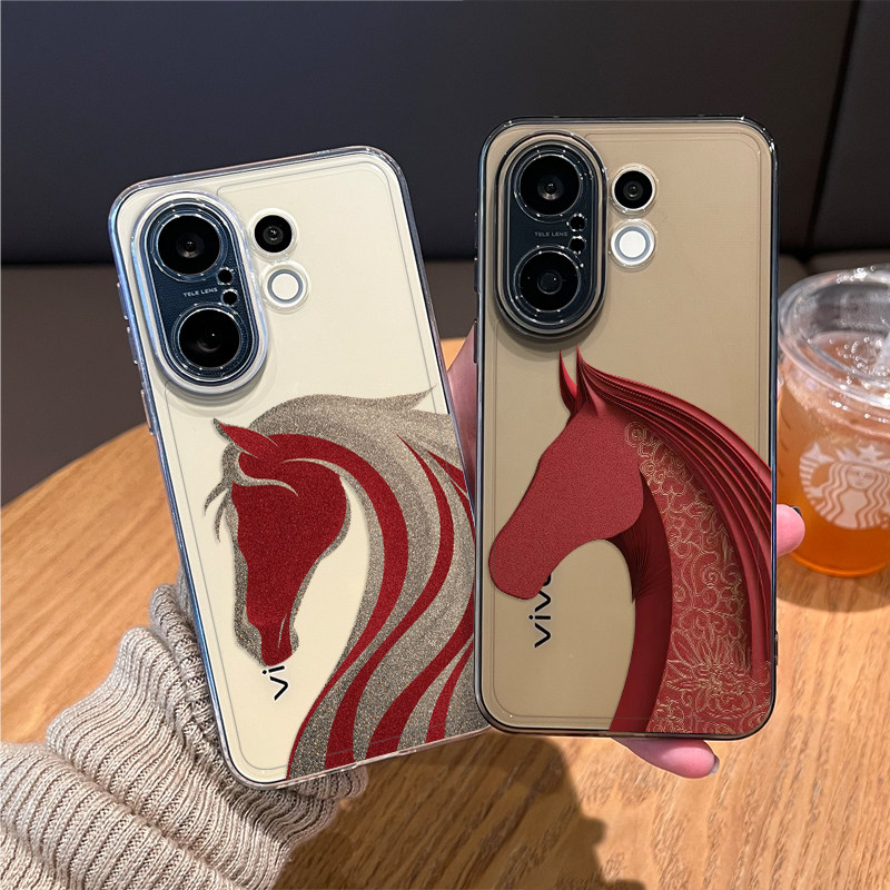 鎏金剪纸马手机壳适用vivos50本命年s30promini新年20pro过年19新款18透明17情侣16por马年15外壳限定红色男