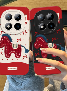 刺绣小马手机壳适用红米note15pro毛绒14马年13新年turbo4本命年12情侣11t新款3红色10秋冬9过年外壳redmi十+