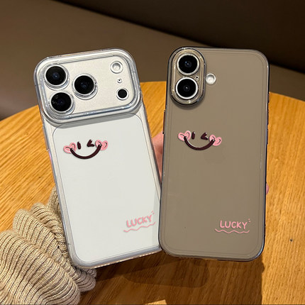 爱心笑脸手机壳适用苹果17promax透明iphone16pro情侣15plus简约14多巴胺13mini高级感12新款11女x/8/xr/xs/7