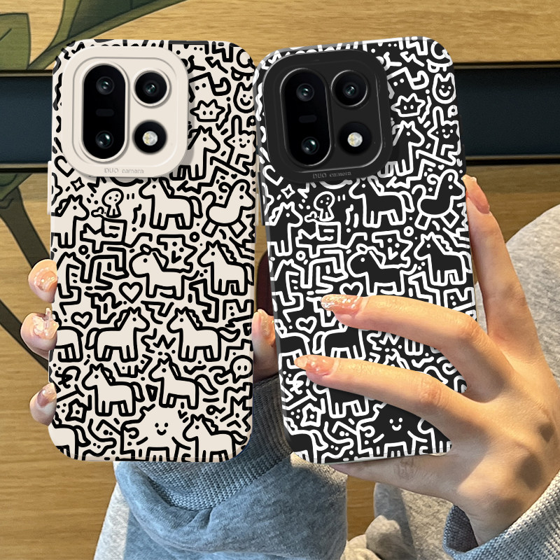 涂鸦线条小马手机壳适用一加15硅胶1+ace6情侣13T马年5pro本命年12新年3限定11新款2小众oppo高级感oneplus女