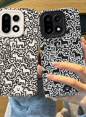 涂鸦线条小马手机壳适用一加15硅胶1+ace6情侣13T马年5pro本命年12新年3限定11新款2小众oppo高级感oneplus女