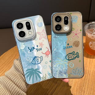 蓝色海洋小鱼手机壳适用oppofindx9pro透明x8s x6夏天小清新por外壳十小众高级感不会撞壳女 情侣x7ultra新款