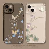 新中式 xs7 xr小众8plus 花鸟适用苹果16手机壳17 15pro国风iphone14promax古风13国潮12mini高级感11透明x新款