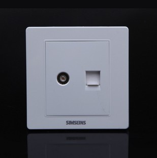 闭路带电话 面板雅白色R8系列电视电话 家用墙壁开关插座86型暗装