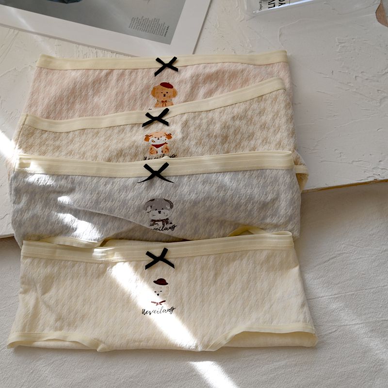 内裤棉质卡通小狗印花千鸟格少女