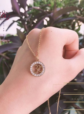 【OM】瑜伽欧姆项链 钛钢锆石不掉色 yoga梵文项链不生锈闪钻