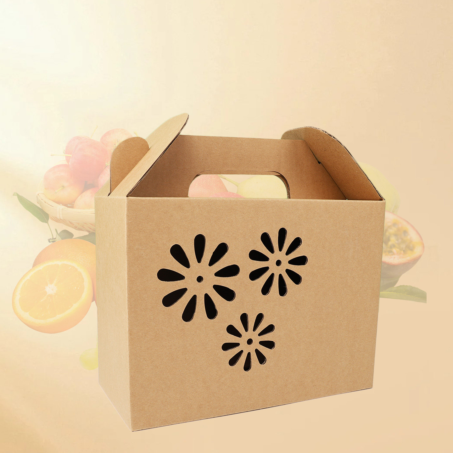 特价清仓8斤装牛皮纸绳提水果包装盒水果礼品牛皮纸镂空手提纸箱