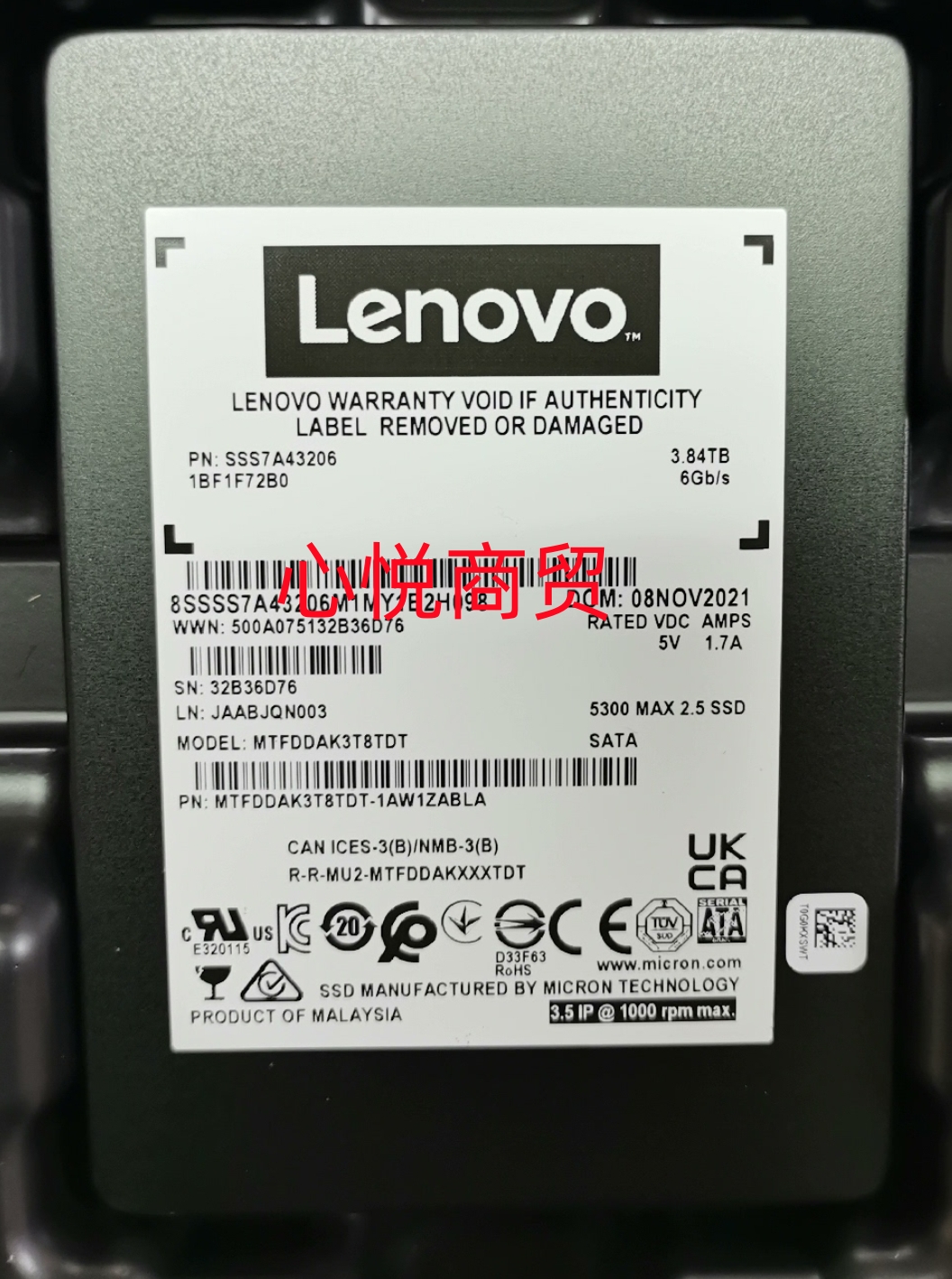 联想 RD450 RD650 RQ750 服务器 SSD固态硬盘 3.84T SATA 6gb 2.5