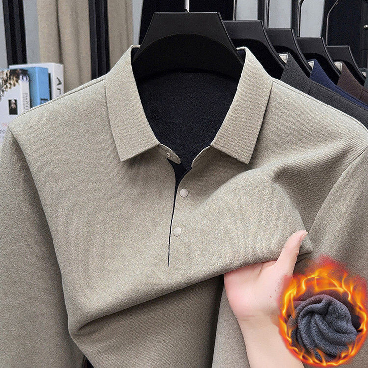 男士翻领POLO衫长袖商务休闲加绒保暖针织打底衫上衣秋冬加厚内搭