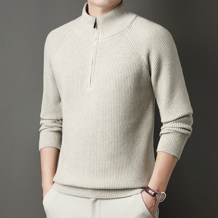 极简风半高领拉链针织衫男秋冬保暖毛衣宽松套头打底衫新款时尚